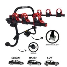 13 - Transbike Suporte para 3 bicicletas SAPATA Preto com Vermelho Pé Flexível