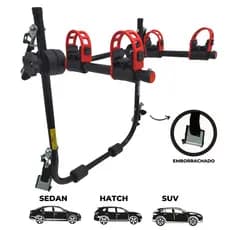 17 - Suporte para bike Transbike 2 bicicletas POP Preto tira Vermelha Sedan Hatch