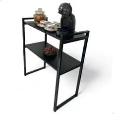 Aparador Buffet Cantinho do Café Mesa Industrial Decoração 2 Prateleiras Madeira Premium Aço Sala Recepção