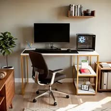 Mesa Home Office 2 Prateleiras Escrivaninha Industrial 117X60 Moderna com Estrutura de Ferro