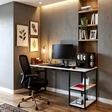 Escrivaninha Industrial Home Office 117x60 2 Prateleiras Mesa Moderna com Estrutura de Ferro