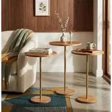 Kit 3 Mesas Laterais Redondas Sala Mesa de Apoio Decorativa Moderna Industrial Pé de Ferro