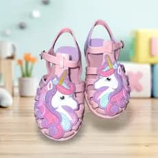 Sandália Infantil Menina Rosa Cristal Gliter Unicórnio Brilho confortavel delicada