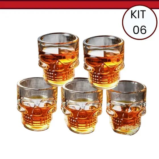 Conjunto 6 Copos De Caveira Drink Vidro Dose Shot 50ml - Lyor