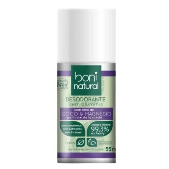 Desodorante Roll On Natural Vegano Coco E Magnésio Com Lavanda 55ml Boni Natural