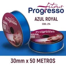 Fita Cetim Rolo 30mm x 50m 214 - Azul Royal Textura Suave Brilhante Decoração Artesanato e Embalagem Progresso