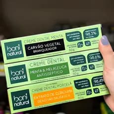 Kit 3 Creme Dental Boni Natural Carvão Cúrcuma Melaleuca Clareador Natural Vegano Sem Flúor