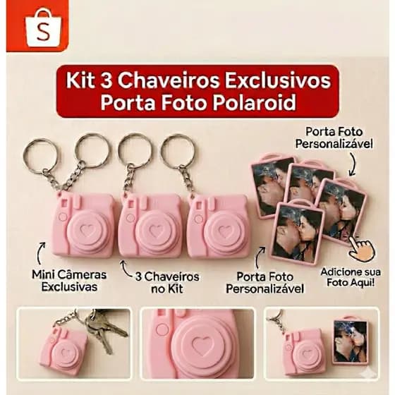 Oferta Kit 3 Chaveiros Câmera Retrô Polaroid - Qualidade Premium