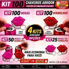 Chaveiro Abridor de Lata Boca Beijo Kit Atacado 50 / 100  un. | Presente Criativo