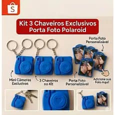 Kit 3 Chaveiros Câmera Polaroid Sortidos - Presente Afetivo e Exclusivo