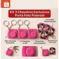 Kit Casal 3 Chaveiros Câmera Polaroid - Presente Romântico e Fofo