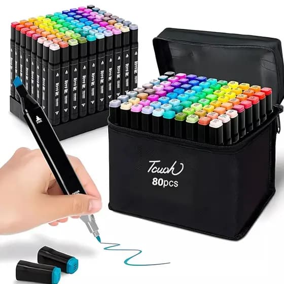 Estojo de Canetinhas Ponta Dupla Maleta Bolsa Pintura Escolar 80 Cores