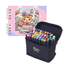 Kit Livro De Colorir Capivara Estojo Canetinhas 60 Cores Ponta Dupla Caneta Marcadora