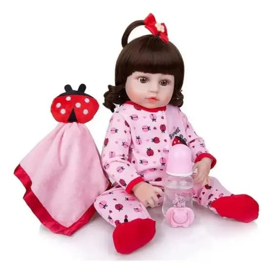 Bebê Reborn Boneca Realista Girl Joaninha Com Acessórios 48cm