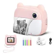 Câmera Infantil Portátil Digital, Impressão Instantânea Rosa