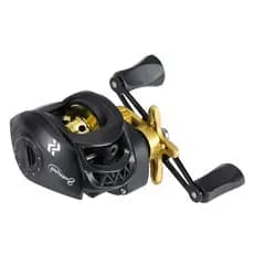 Carretilha De Pesca Sougayilang 7,2:1 Suporta 10Kg Drag Preto e Dourado Lado Esquerdo