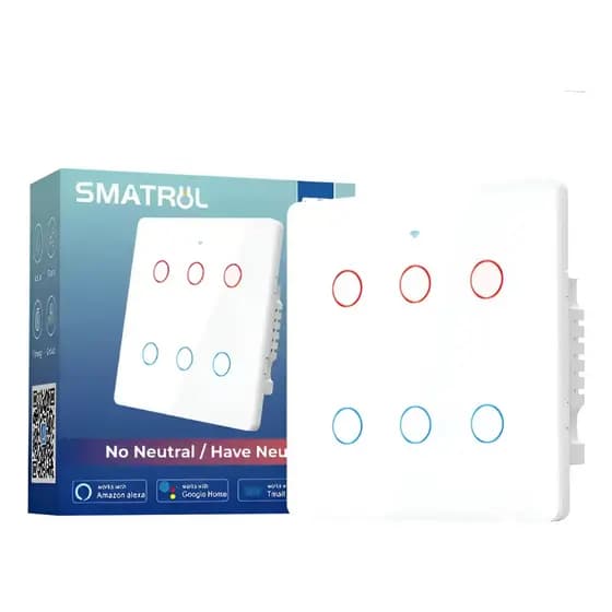Interruptor Inteligente Smatrul Wi-Fi Touch 6 Teclas Alexa Google Home Tuya Branco