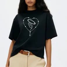 Camiseta Católica Coração Terço Unisex 100% Algodão