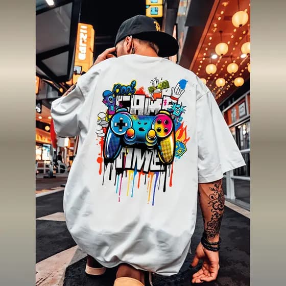 CAMISETA OVERSIZED CONTROLE COLORIDO GAME TIME UNISSEX 100% ALGODÃO PREMIUM