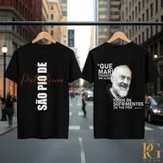 Camiseta São Padre Pio Pietrelcina Frente e Costas Unissex 100% Algodão