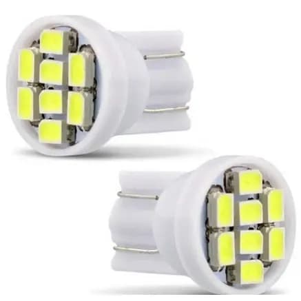 Par Lâmpadas LED T10 Pingo 8SMD 8 LEDs 12V 1W Tonalidade Branca