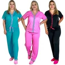 Pijama Blogueirinha Meia Manga com Calça Ideal Amamentação | Pijama Americano Cirúrgico Botões
