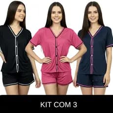 Kit 3 Pijama Blogueirinha | Baby Doll Americano com Botões Ideal no Pós-Cirúrgico