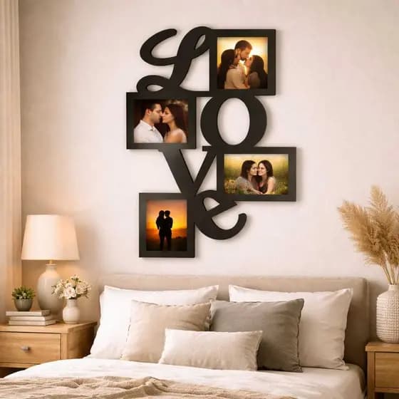Quadro Mural Love p/ 4 fotos 10x15  Mdf- Recordações, dias dos namorados.