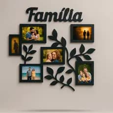 Porta Retrato de Parede Família – Moldura com Ramos em MDF 50x45cm