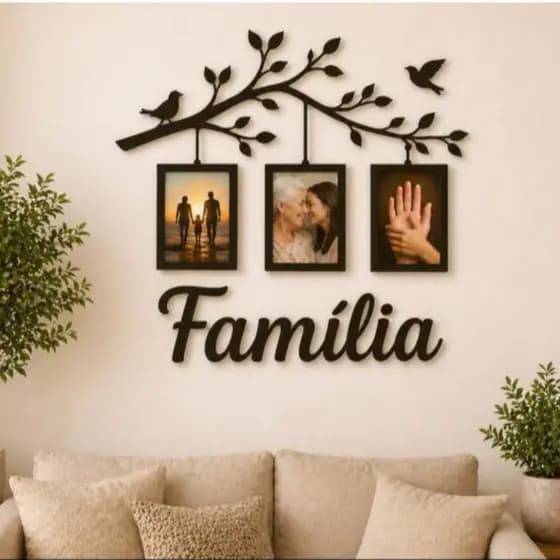 Painel Decorativo Para fotos Arvore - Nossa Familia Nosso Tesouro Love Kit 3 Quadros Abençoado Por Deus