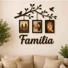 Painel Decorativo Para fotos Arvore - Nossa Familia Nosso Tesouro Love Kit 3 Quadros Abençoado Por Deus