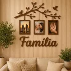 Quadro Porta Retrato Parede Decorativo Mdf  Árvore Molduras Foto Família Decoração Sala Parede Love Kit 3 Quadros