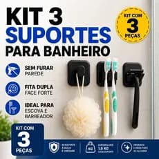 Kit 3 Suportes Banheiro Sem Furar Porta Escova Barbeador Bucha