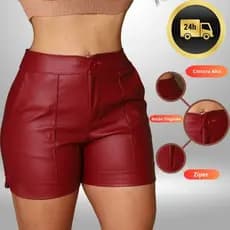 Short Feminino Courino Cintura Alta Feminino com Bolsos Botão e Zíper Moda Feminina