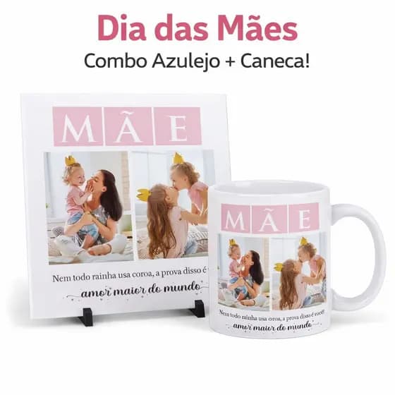 Presente Dia das Mães Personalizado Kit Azulejo Decorativo + Caneca com Foto