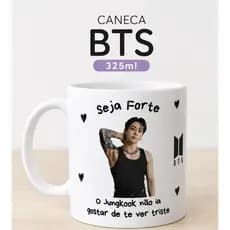 Caneca Xicara Porcelana 325ml Seja Forte Justin Bieber, Virginia, BTS e etc Personalizada Presente Decoração Casa