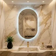 Espelho Lapidado Moderno Oval de Led Decorativo Kit de Instalação - Quarto, Banheiro, Sala