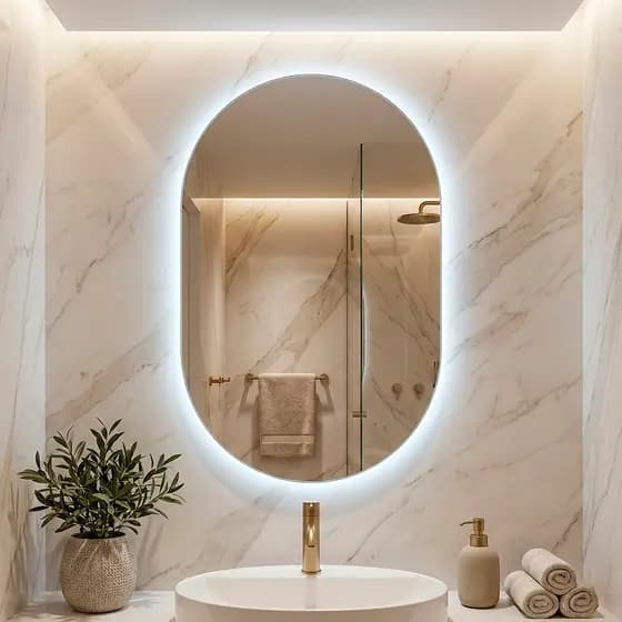 Espelho Oval Lapidado Decorativo Grande Com Suporte - Banheiro, Quarto, Sala Moderno