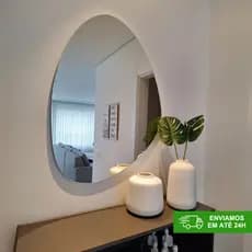 Espelho Orgânico com Suporte Fixação – Decoração Moderna – Vidro Lapidado para Parede 40x45cm
