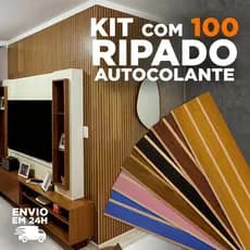 Kit 100 Placas Painel Ripado MDF Autocolante 45x11cm – Decoração Moderna Sem Obra Rápido e Fácil