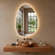 Espelho Orgânico Led Moderno com Suporte para Fixação – Espelho Decorativo para Ambientes Internos