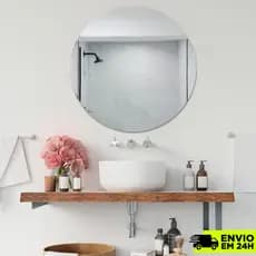Espelho Redondo Decorativo 60cm para Banheiro, Sala, Quarto – Vidro Lapidado com Suporte