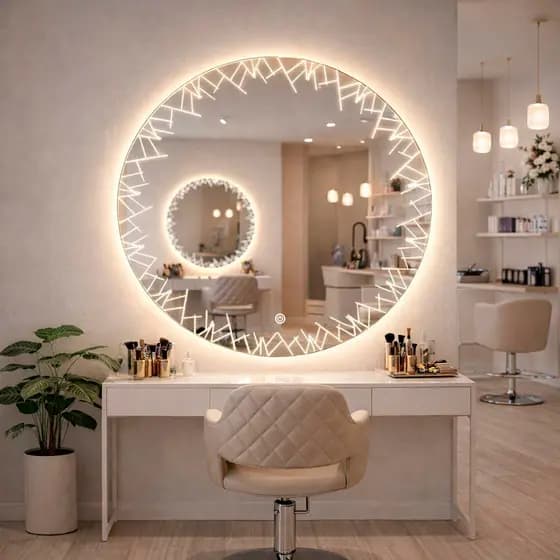 Espelho Redondo Jateado com LED Touch 60cm Bivolt Moderno para Banheiro, Quarto e Sala