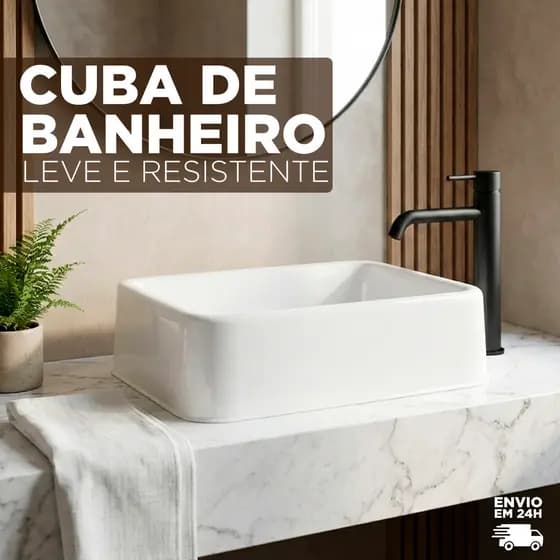 Cuba para Lavabo e Banheiro Retangular Branca e Preta Design Moderno Poliestireno Resistente Top