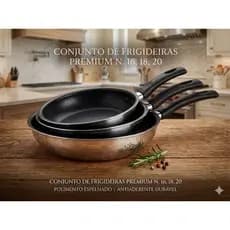 Conjunto de frigideiras 3 Peças Polidas com antiaderente interno n.16, n.18 e n.20 Alum. Santa Rita
