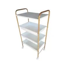 Carrinho Auxiliar Dourado 1 tampo MDF e 3 Bandejas
