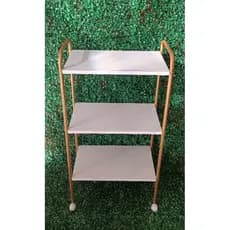 Carrinho Auxiliar 3 Prateleiras MDF Branco e Dourado
