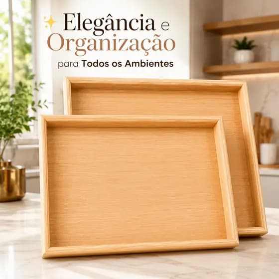 Kit 2 Bandejas Decorativas MDF Madeira Organizador para Banheiro Sala Cozinha Café Decoração