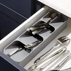 Porta talheres gaveta cinza organizador compartimentos colher facas armario cozinha
