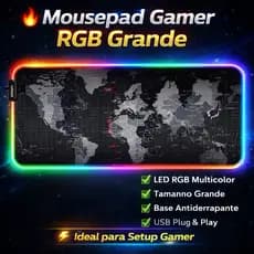 Mousepad Gamer RGB LED XXL Grande Antiderrapante USB Plug Play Mapa Mundial